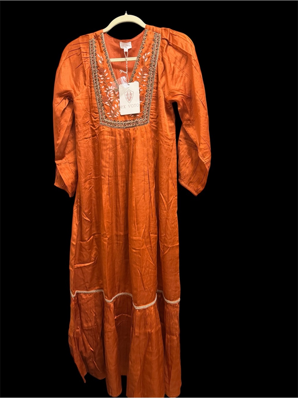 NWT EX VOTO Orange Embroidered Boho Maxi Dress